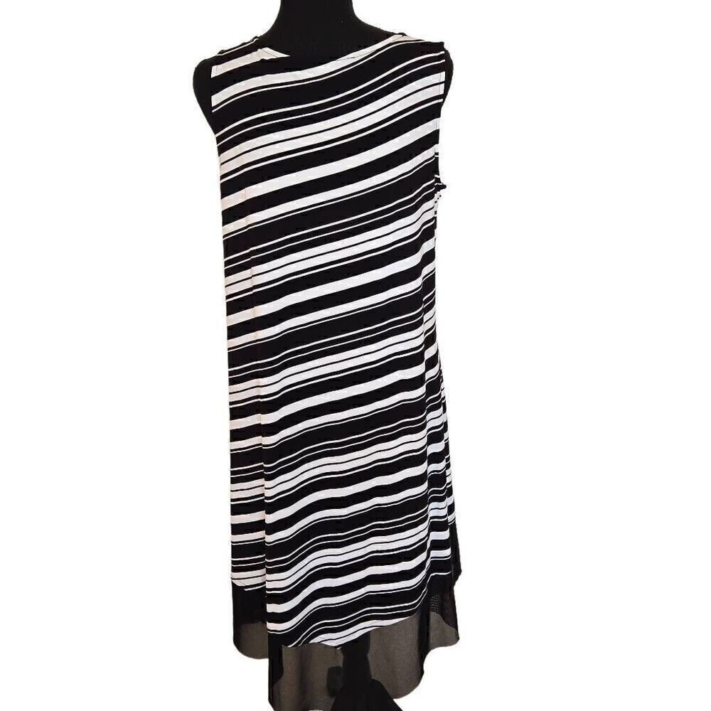 Peter Nygard Womens Striped Asymmetric Sheer Hem Maxi Dress Black & White Medium